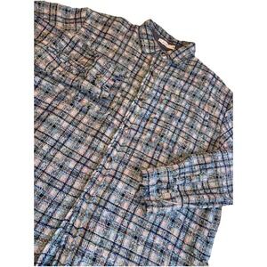 Mnml Shirt Jacket Men/woman Multicolor Boucle Plaid Fringe Button Up Shacket XXL